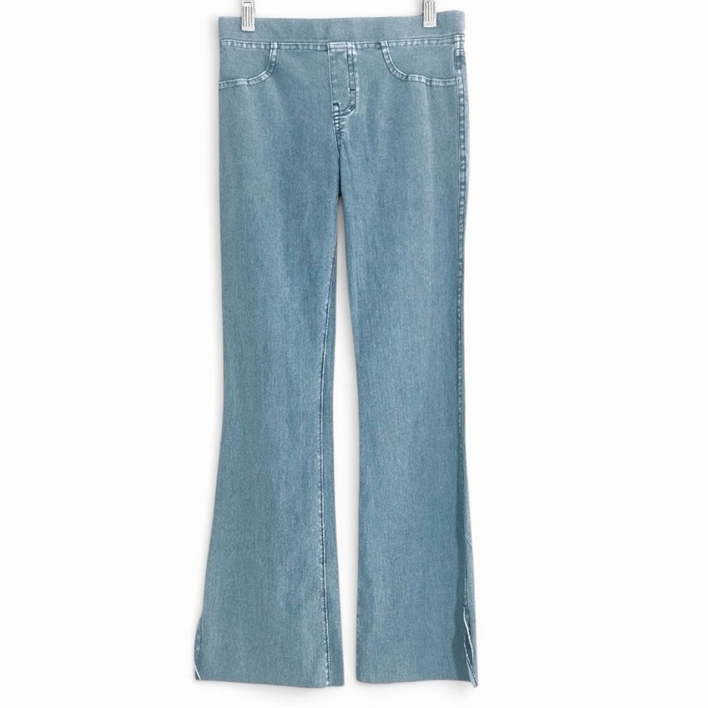 H&M Girl's Light Blue Wash Pull-Up Flared Boho Bell Bottom Jeans - Size 14